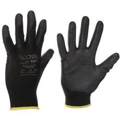 Rukavice pracovní z polyesteru polomáčené v polyuretanu GLOVE PE-PU 11, černé, velikost 11 SIXTOL