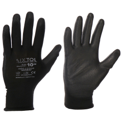 Rukavice pracovní z polyesteru polomáčené v polyuretanu GLOVE PE-PU 10, černé, velikost 10 SIXTOL
