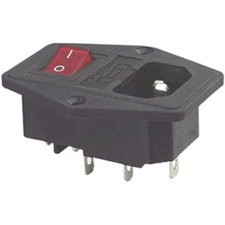 Síťový konektor IEC60320 230V na panel, poj.pouzdro, vypínač /AS10E/