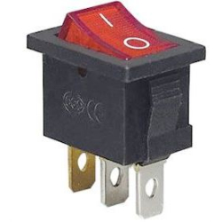 Vypínač kolébkový KCD1-2, OFF-ON 1pól.250V/6A, červený, prosvětlený