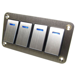 Hliníkový panel se 4 vypínači Rocket switch 12/24V - modré podsvícení