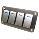 Hliníkový panel se 4 vypínači Rocket switch 12/24V - modré podsvícení