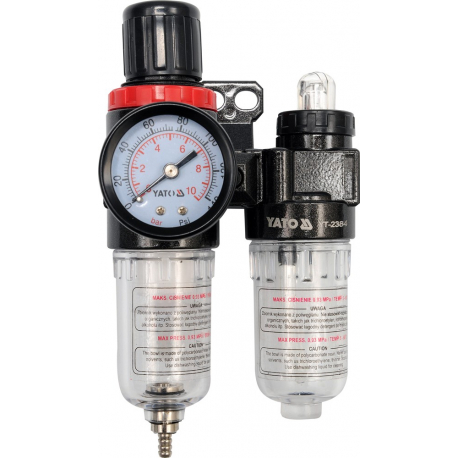 Regulátor tlaku vzduchu 1/4", max. 0,93MPa, s filtrem (25ccm) a přimazáváním (15ccm) YATO YT-2384