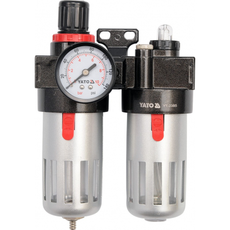 Regulátor tlaku vzduchu 1/4", max. 0,93MPa, s filtrem (90ccm) a přimazáváním (60ccm) YATO YT-2385
