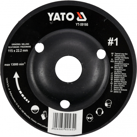 Rotační rašple úhlová hrubá 115 mm typ 1 YATO YT-59166