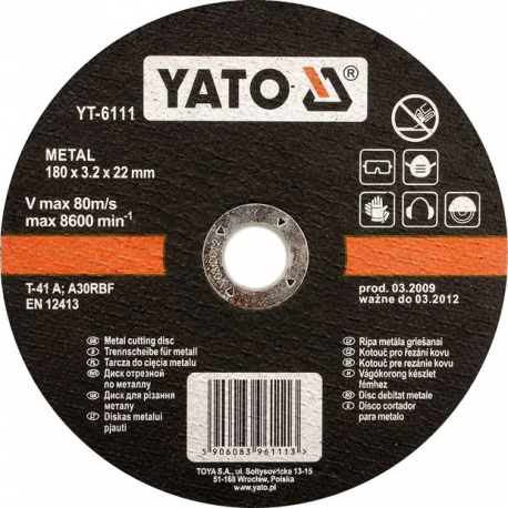 Kotouč řezný na kov 180 x 22 x 1,5 mm YATO YT-5925