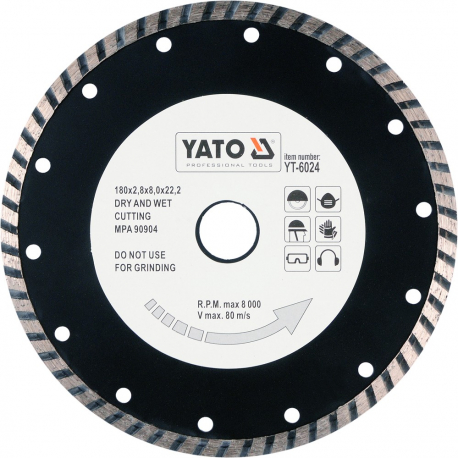 Kotouč řezný diamantový 180 x 22,2 x 2,8 mm turbo YATO YT-6024