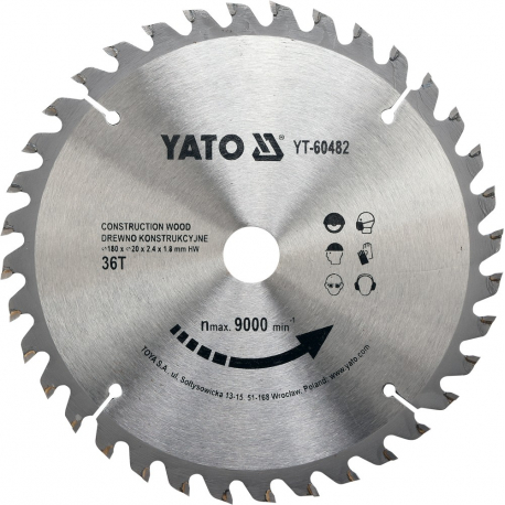 Kotouč na stavební dřevo 180 x 20 mm 36z YATO YT-60482