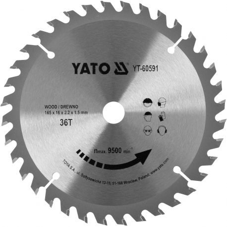 Kotouč na dřevo TCT 165 x 16 mm 36z (pro YT-82810, YT-82811) YATO YT-60591