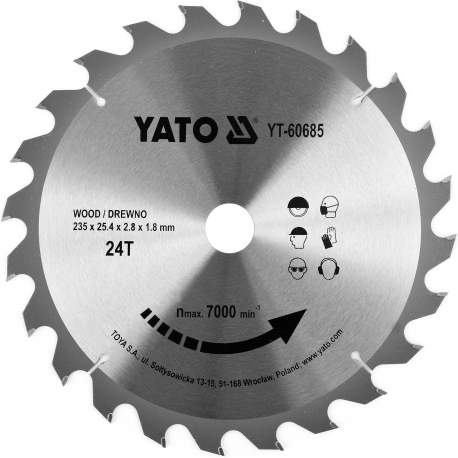 Kotouč na dřevo TCT 235 x 25,4 mm 24z (pro YT-82153) YATO YT-60685