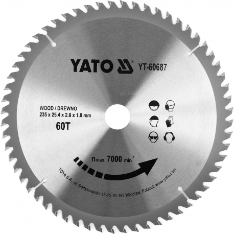 Kotouč na dřevo TCT 235 x 25,4 mm 60z (pro YT-82153) YATO YT-60687