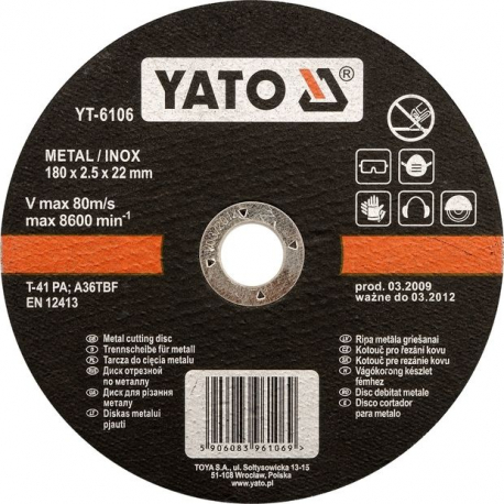 Kotouč řezný na kov 115 x 22 x 1,2 mm INOX YATO YT-6101