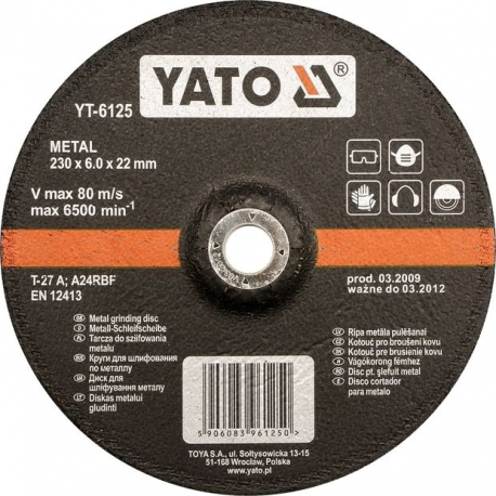 Kotouč brusný na kov 125 x 22 x 6,0 mm vypouklý YATO YT-6124