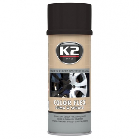 Guma ve spayi K2 COLOR FLEX 400 ml - lak ze syntetického kaučuku, Barva Černá K2 L343CP MEL