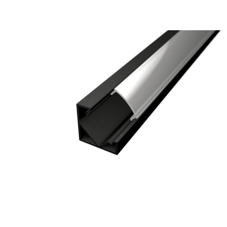 Alu profil CORNER 1 BLACK s difuzorem MILK pro LED pásek 8-10mm-1metr O674A