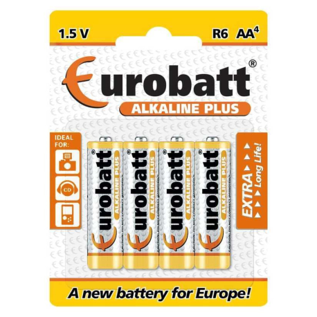 Baterie EUROBATT 1,5V AA (LR6) Alkaline Plus, blistr 4ks R509-4