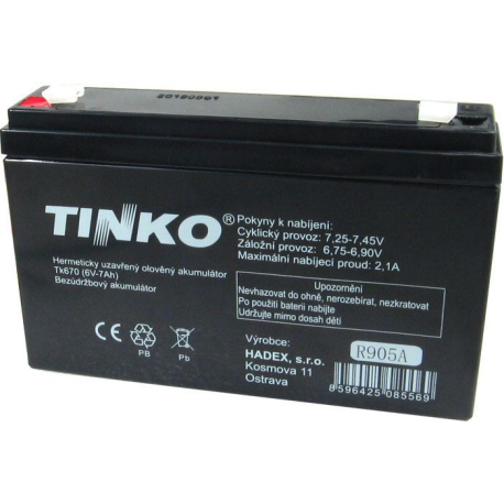 Pb akumulátor TINKO VRLA AGM 6V/7Ah R905A