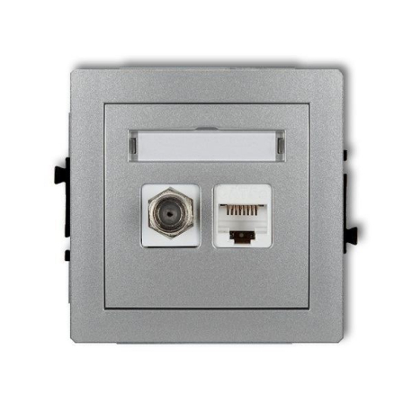 Účastnická zásuvka koncová F-konektor(SAT) + 1xRJ45, stříbrná, DECO KA D793C