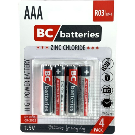 Baterie BC batteries 1,5V AAA(R03), Zn-Cl, balení 4ks R500A-4