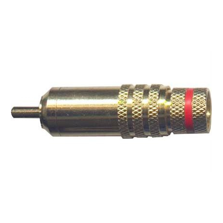 CINCH konektor zlacený, kabel do 8mm, červený proužek D873