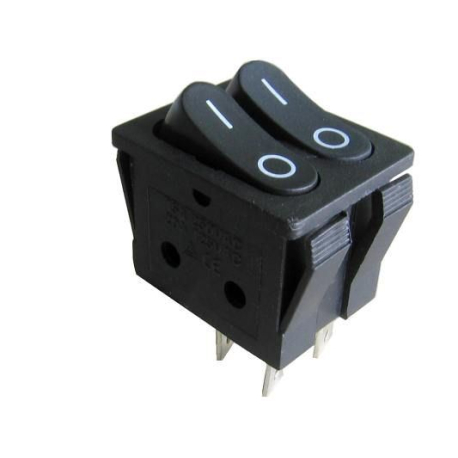 Přepínač kolébkový RS-2101-3C, 2xON-OFF 2x1pol.250V/15A černý L408