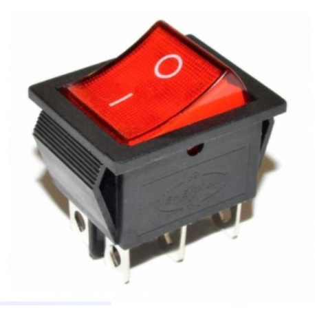 Přepínač kolébkový KCD4, ON-ON 2pol.250V/15A červený,prosvětlený L415B