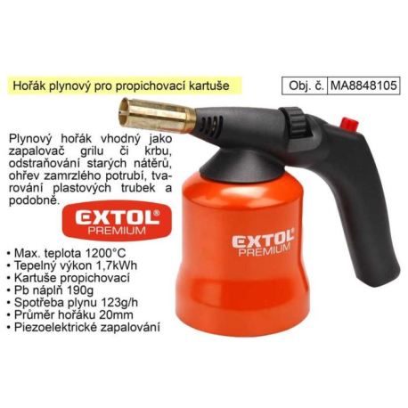 Plynový hořák Extol Premium na plynové kartuše propichovací P495C