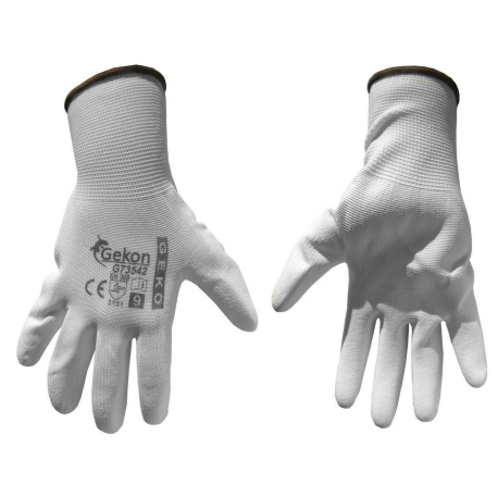Ochranné rukavice bílé z pletené bavlny, polomáčené v PU, velikost 9" GEKO GEKO 57364