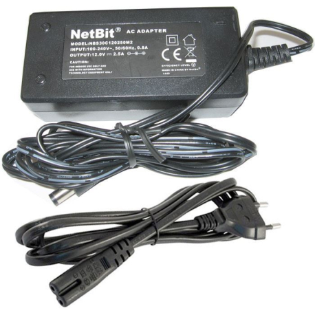 Napáječ, síťový adaptér NetBit 12V/2,5A spínaný, konc. 5,5x2,1mm G709A