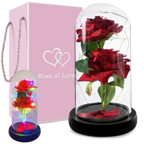 Věčná růže ve skle, svítící RGB LED, červená V339B