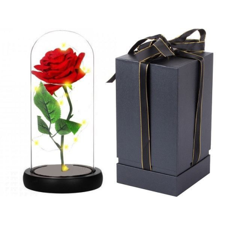 Věčná růže ve skle, LED světlo, černá krabička V339C