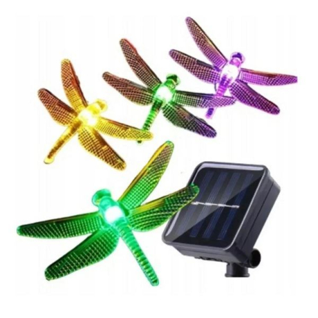 Solární dekorativní zahradní osvětlení vážky, 4,5m 20LED RGB V436H