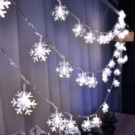 Vánoční osvětlení řetěz sněhové vločky, 10m 100LED, studená bílá V754R