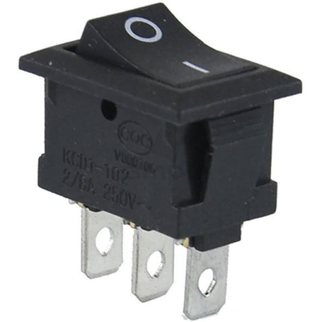 Přepínač kolébkový KCD1-102, ON-ON 1pol.250V/6A černý L465