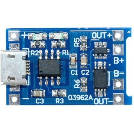 Nabíječka Li-Ion článku 1A s ochranou, modul s IO TP4056 (micro USB) M401A
