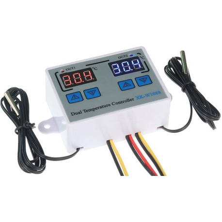 Digitální termostat duální W1088, -50 až +110°C, napájení 12V M452C