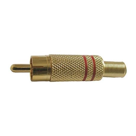 CINCH konektor kovový zlacený,červený proužek D863