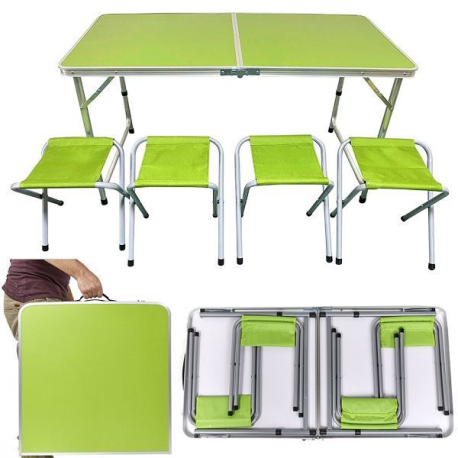 Kempingový hliníkový skládací stůl + 4 židle, zelený V156J
