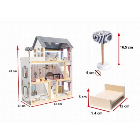 Dřevěný domeček pro panenky LED, 78cm V428A