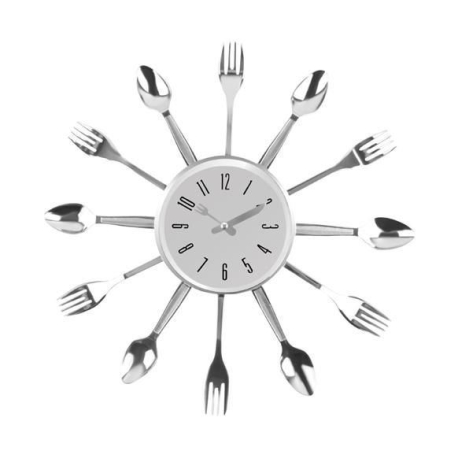 Kuchyňské nástěnné hodiny s příbory stříbrné T189