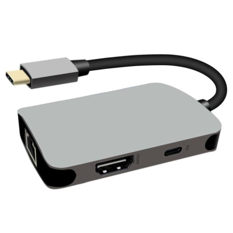 Adaptér USB-C na HDMI + RJ45 + PD adaptér, hliníkové pouzdro D363M