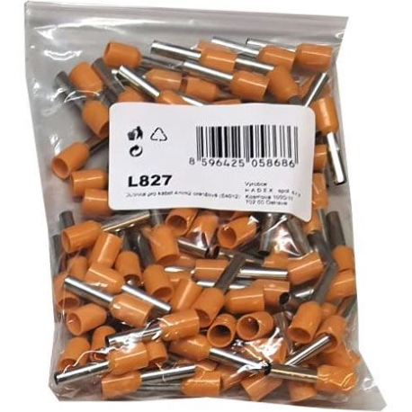 Dutinka pro kabel 4mm2 oranžová (E4012), balení 100ks L827-100