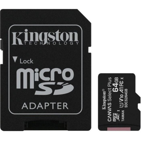 Paměťová karta KINGSTON micro SDHC 64GB Class 10 + adaptér V362B