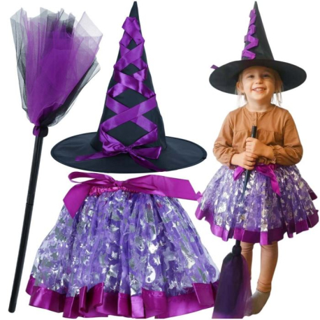 Dětský kostým čarodějnice, 3ks, fialový V327Y