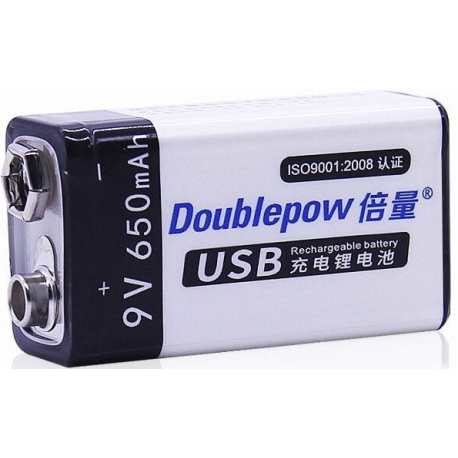 Nabíjecí baterie Li-ion 9V 650mAh 6F22, Doublepow, napájení USB R555