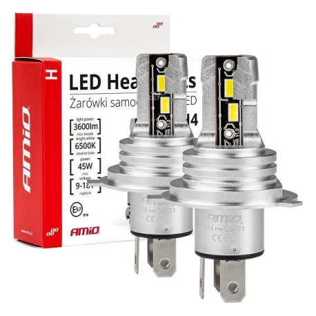 Žárovka LED H4 MINI bílá, 9-18V/45W, 2ks AMIO K712A