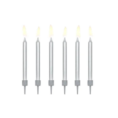 Narozeninové svíčky, stříbrné, 6cm, 6ks V233P