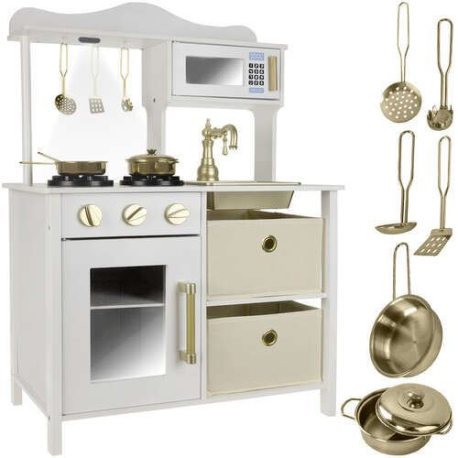Dětská kuchyňka dřevěná bílá/zlatá Kruzzel V044A