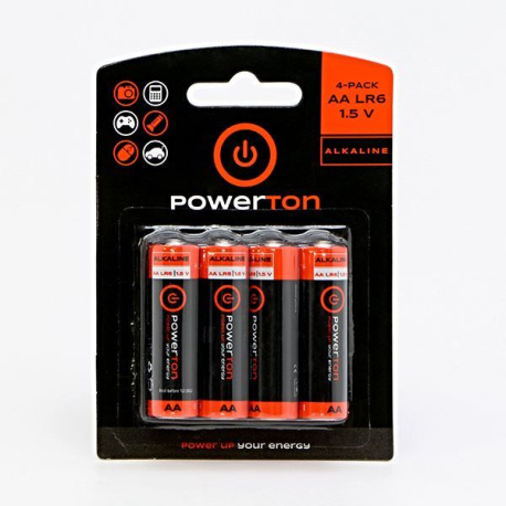 Baterie Powerton 1,5V AA (LR06) alkalická, balení 4ks v blistru R512D-4